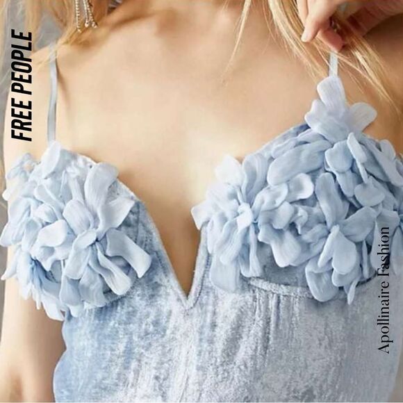 FREE PEOPLE EVA MINI VELVET DRESS IN CELESTIAL NEW SIZE 4 NWT - Picture 7 of 11